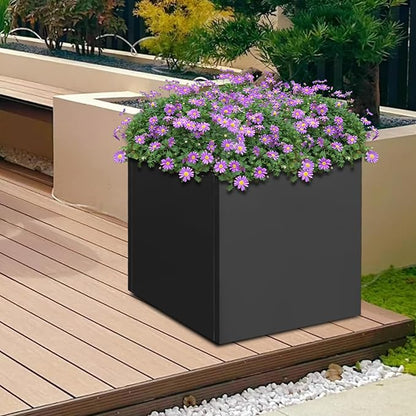 DYNAMI Square Planter Box,24x24x24in Steel Metal Planters Large Cube Plant Pot for Outdoors,Modern Heavy Duty Flower Pot for Patio, Deck, Yard, Garden (Black, 24in)