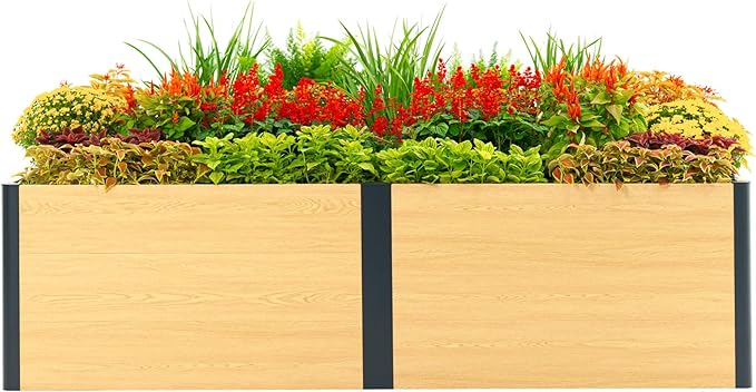 Vego garden Woodgrain Series Raised Garden Bed, 26'' Tall 4' x 8' Wooden-Look Metal Planter Box Outdoor for Gardening Vegetables, Flowers, Herbs