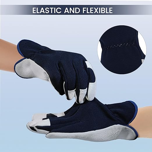Gardening Gloves, Garden Gloves for Women and Men, Thorn Proof Working Gloves, Durable Leather Work Garden Gloves for Yard & Outdoor Work, Blue, M