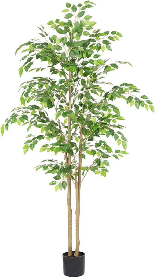 Tall UV Resistant Ficus Tree Artificial，5ft(60in) Faux Ficus Tree with Realistic Smooth and Shiny Leaves， Fake Trees Indoor Outdoor for Home Office Living Room Bedroom Foyer Porch Decor.
