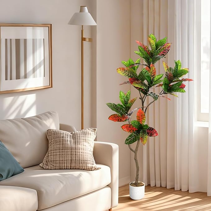 4.9 ft Tall Faux Fiddle Leaf Fig Tree – Lifelike Indoor Fake Fig Tree in Stable Pot, Easy Assembly, Decorative Tree for Home Decor and Office, Tall Artificial Plants