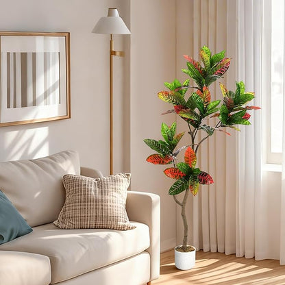 4.9 ft Tall Faux Fiddle Leaf Fig Tree – Lifelike Indoor Fake Fig Tree in Stable Pot, Easy Assembly, Decorative Tree for Home Decor and Office, Tall Artificial Plants