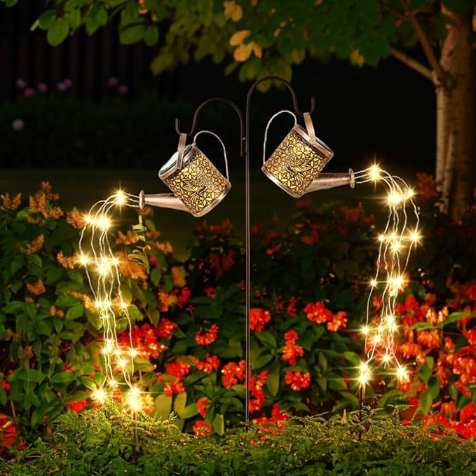 Solar Watering Can Lights Outdoor Garden Decor, Waterproof Landscape Light One Pole Two Lights Outside Decorations for Lawn Backyard Patio Chrismas Gardening Gift for Mom Grandma Women Birthday