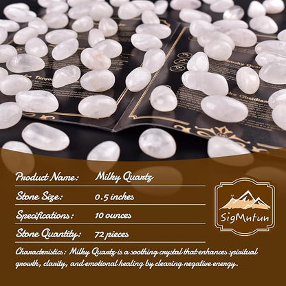 Polished Milky Quartz Crystals - 72 Pcs, 0.5" 10 oz Handpicked Natural Tumbled Gemstones Agate Jasper Rocks, Pebbles for Reiki, Chakra, Healing Home Decor