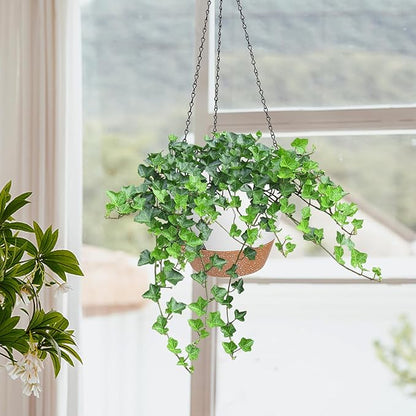 10/9/8 Inch Hanging Planter for Indoor Outdoor Plants, 3 Pack Self-Watering Hanging Pot with Drainage Holes Hanging Planter Baskets Plant Pots with Removable Tray (White+Brown)