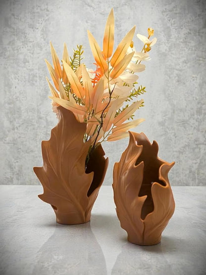 3D Printed Leaf Planter Vase (Brown, 7.5x4.5x3.5)