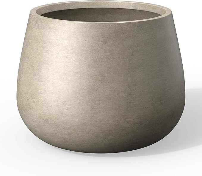 Kante Curva Series Planter, 21.3 Inch Round Concrete Plant Pot with Draiange Hole and Rubber Plug, Suitable for Indoor Plants, Home, Garden, Patio, Weathered Concrete