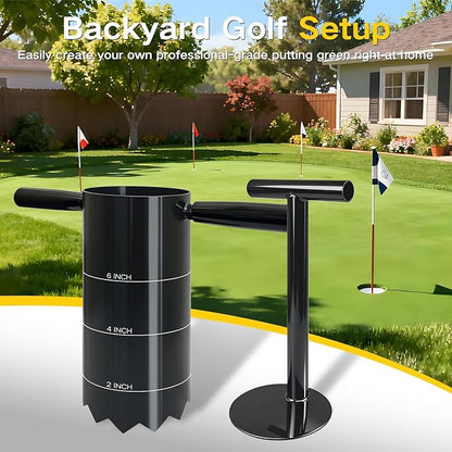 Portable Golf Hole Cutter with Detachable Handle, Stainless Steel Hole Digger, USGA Standard 2 Inch 4 Inch & 6 Inch, for Backyard, Lawn, Garden, Outdoor Putting Green Practice