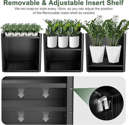Metal Large Planter Box 20" L x 20" W x 20" H, Heavy Duty Tall Rectangle Outdoor Planter Box with Removable Insert Shelves for Porch, Garden, Patio, Yard (Black)