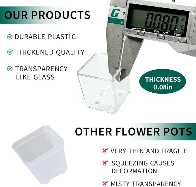 24 pcs Mini Clear Plastic Planter with Box, 2.8cm/1.1in with Drainage Hole & Bottom Support. Mini Succulent Nursery Pots for Roots Viewing, Home Potting, DIY, Office/Window Sill Decor