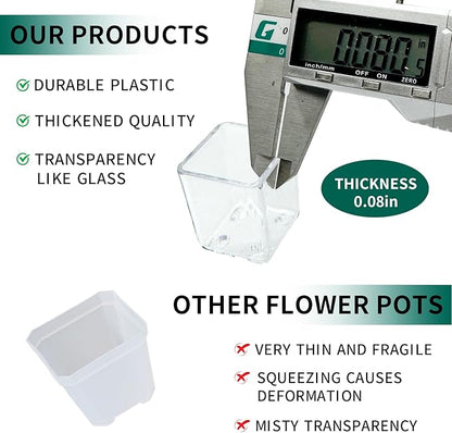 24 pcs Mini Clear Plastic Planter with Box, 2.8cm/1.1in with Drainage Hole & Bottom Support. Mini Succulent Nursery Pots for Roots Viewing, Home Potting, DIY, Office/Window Sill Decor