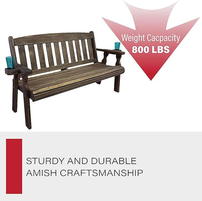 Amish Casual Outdoor Heavy Duty 800 LB Mission Pressure Treated Garden Bench(5 Foot, Dark Walnut Stain)
