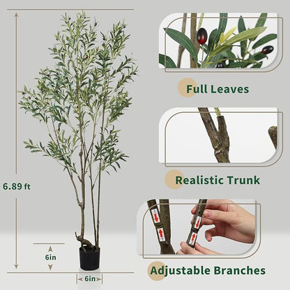 6.89ft Artificial Olive Tree, Faux Olive Tree with Lifelike Fruits, 82.68 Fake Olive Tree with Sturdy Plastic Pot, Artificial Plants for Office Home Living Room Indoor Outdoor Decor