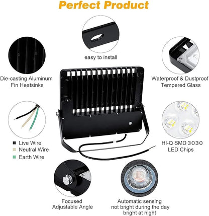 Juyace 240W Led Flood Light Dusk to Dawn Outdoor Lighting 5000K IP65 for Commercial Building Parking lot Farm Yard Exterior Area