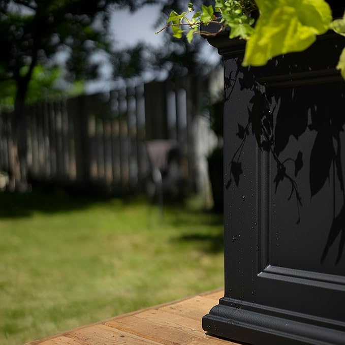 Mayne Fairview Self Watering Planter Box - 20 Inch Large Square, Classic Inset Panels, New England Architecture, Double Wall, UV & Weather Resistant for Indoor and Outdoor Use, Black