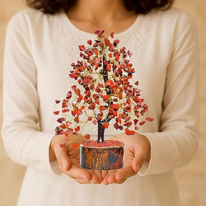 Red Jasper Crystal Tree with Golden Wire – Feng Shui Artificial Gemstone Tree for Home & Office Decor, Meditation & Healing