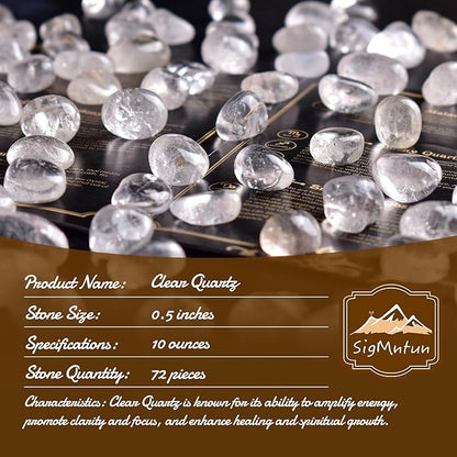 Polished Clear Quartz Crystals - 72 Pcs, 0.5" 10 oz Handpicked Natural Tumbled Gemstones Rocks, Pebbles for Reiki, Chakra, Healing Home Decor