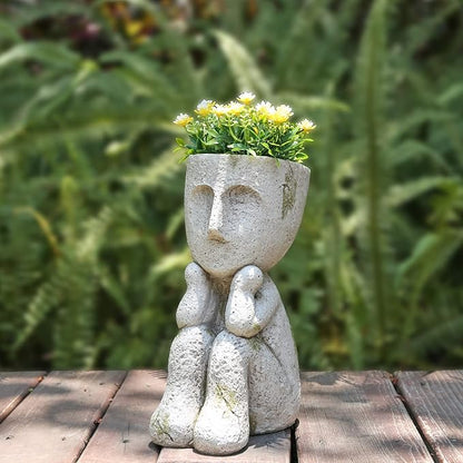 Large Face Head Planter Pots for Indoor Outdoor Plants Unique Flower Pots Succulent Planter with Drainage Hole Tree Man Resin
