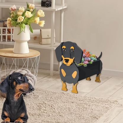 Black and Tan Dachshund Dog Planter Plant Pots,Cute Dog Flower Planter,Gifts for Pet Lovers,Unique Animal Plant Pots,Office,Indoor Outdoor Garden Decor(9.45 * 7.5 * 13.39in)