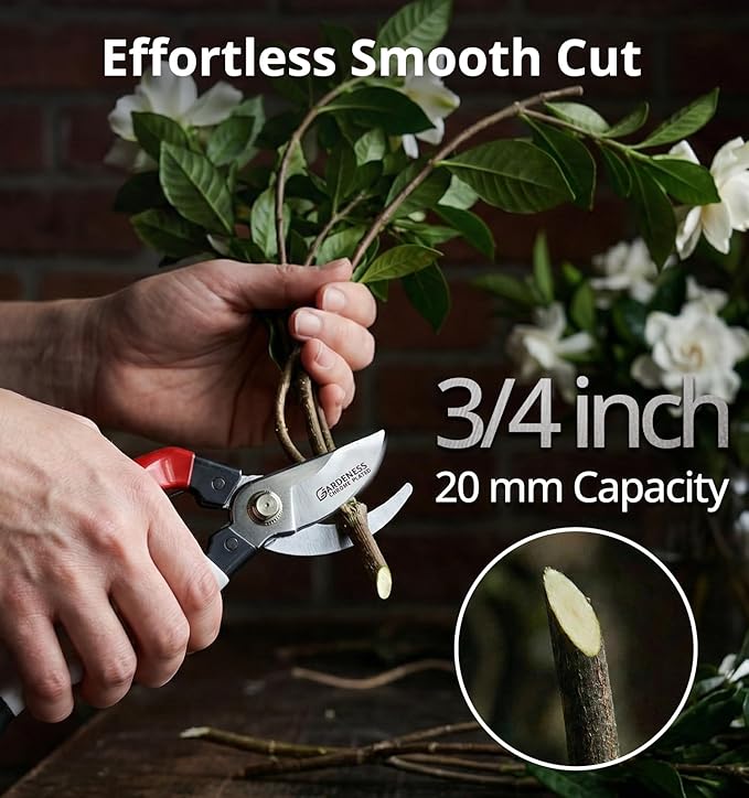 Gardeness Japanese Pruning Shears, Professional Bypass Heavy Duty Garden Pruner Secateurs – Lightweight Easy Grip Hand Pruners Branch Clippers for Gardening, Trimming, Harvesting. Made in Taiwan
