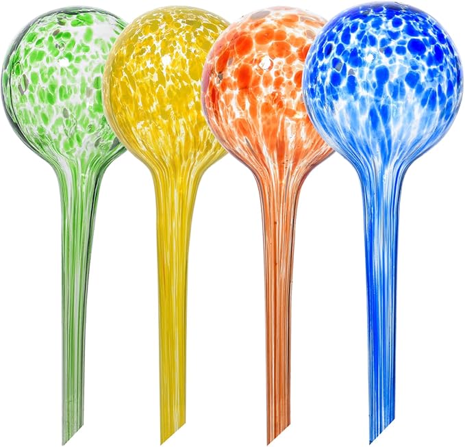 Plant Watering Globes Set of 4,Medium Glass Self Watering Globes for Indoor & Outdoor Plants Vacation Plant Care Automatic Watering Bulbs Self Watering Planter Insert