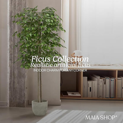 Maia Shop 71in Artificial Ficus Tree Plant for House, Apartment or Office – Realistic Fake Indoor Plants for Living Room, Kitchen, Bedroom, Entryway or Bathroom – Faux Greenery for Home Décor