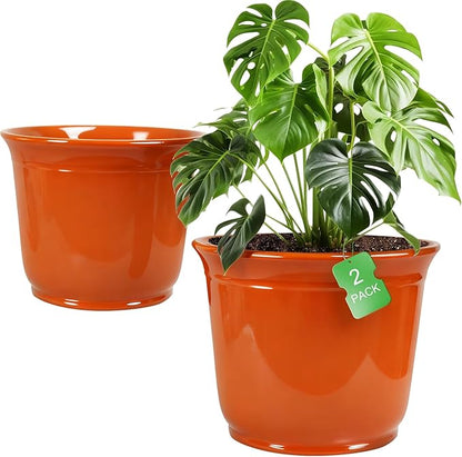 Large Plastic Pots for Plants, 2 Pack 18 Inch Planters for Outdoor Plants, Durable and Lightweight Flower Pots, Big Outdoor Planters Weather Resistant & UV Resistant, Orange