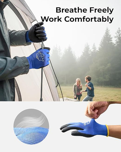 OKIAAS Work Gloves for Men, Ultra Thin and Lightweight Working Gloves with Grip, 12 Pairs Bulk Pack Construction Gloves with Polyurethane Coating for Light Duty Work (Green, X-Large)