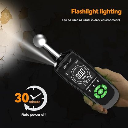 RDINSCOS Ball Probe Moisture Meter Non-Invasive Digital Moisture Detector with 40 mm Depth, Flashlight, LCD Display