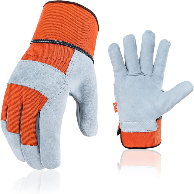 Vgo... 1-Pair Safety Leather Work Gloves - Men's Gardening & Rigger Gloves (Size L, Orange, CB3501)
