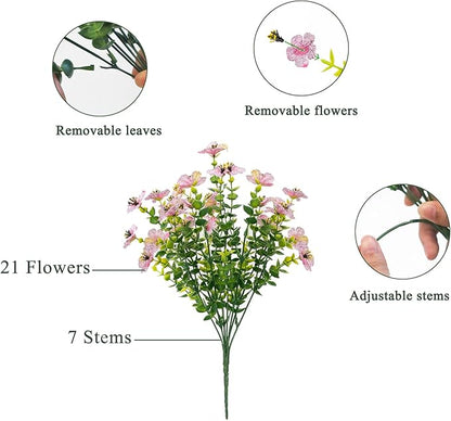 Artificial Flowers for Outdoors, 12 Bundles Faux Outdoor Plants, Faux Fake Plants for Porch Patio Yard Planters, Outdoor Faux Flowers, White+Pink+Yellow+Orange+Blue+Red