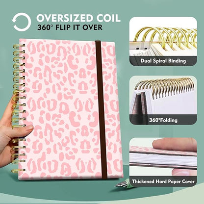 Cute Spiral Journal Notebook,Binding with Premium Paper for Girl Women,Cool Funny 120 Pages,100gsm A5 College Ruled NotebookJournal,Perfect for Gifts Nurse Teacher Women(Pink Leopard)