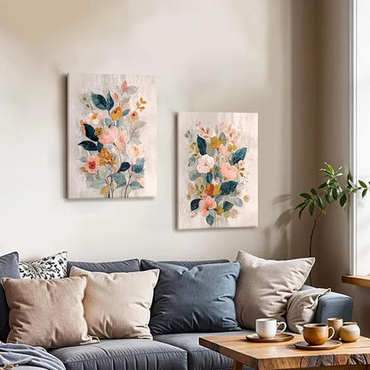 RUMSICH 2 Pcs Watercolor Floral Canvas Wall Art Colorful Wildflowers Print Posters Bohemian Botanical Wall Decor Modern Minimalist Flower Paintings Artwork Pictures Living Room Bedroom 16x24 Inch