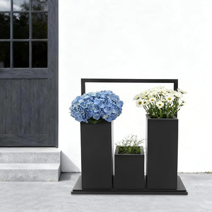 Modern Geometric Metal Planter for Outdoor & Indoor, Large 31Inches Tall Steel Planter with Drainage Holes, Black Galvanized Planter Pot for Plants, Garden, Patio, Entryway, Lobby