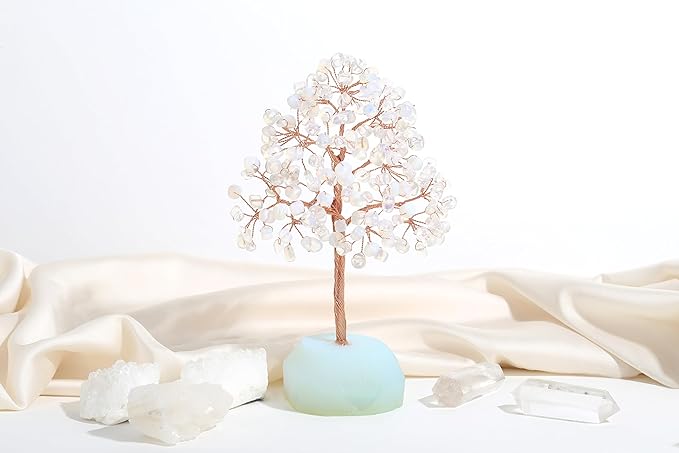 SITUMEIZI Opal Healing Crystals Tree 7.09IN Healing Stones Opalite Natural Crystals Base Copper Wire Tree Life Gifts for Women Room Office Desk Decor Spiritual Meditation Energy Feng Shui Reiki