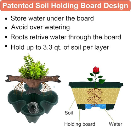 GameXcel Vertical Planter, 6 Tier Stackable Strawberry Planter with Garden Tool Set, Movable Indoor/Outdoor Garden Herb Pot for Growing Vegetables and Succulents, Green