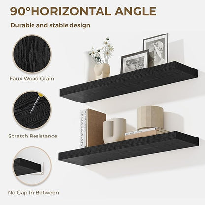 Dreamland 36 Inches Floating Shelves for Wall, 9.3" Deep Long Floating Shelves Set of 2, Large Display & Storage Shelf, Wall Shelf for Bathroom Bedroom Living Room Kitchen Office, Black