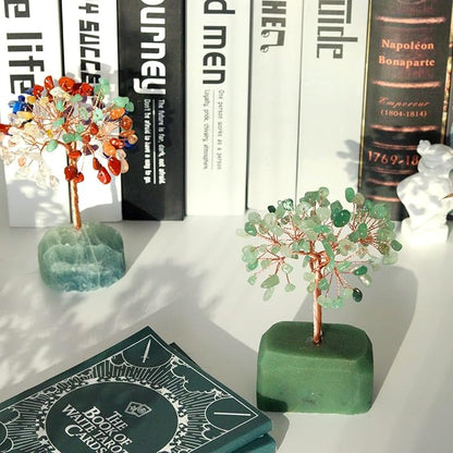 Healing Green Aventurine Crystal Tree - Natural Reiki Gemstone Base with Copper Wire - Feng Shui Money Tree for Home Office Desk Decor - Good Luck