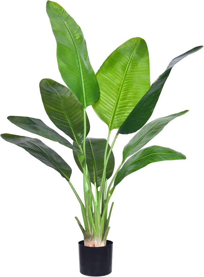 Artificial Bird of Paradise Plant, Fake Tree with Realistic Leaves and Durable pots, Adjustment-Free Branches Artificial Tree for Indoor Outdoor Home Decor (4FT 1Pack)