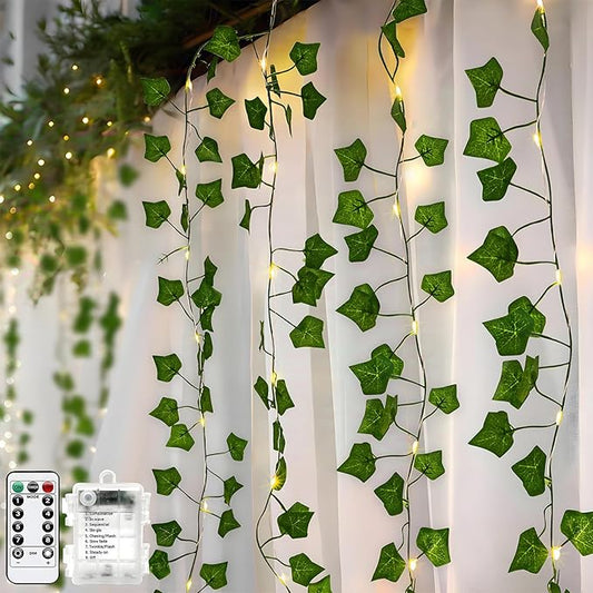 Metaku 33FT 100 LED Vine with Fairy Lights, Battery Operated Ivy String Lights with Remote, Warm White Leaf Lights for Bedroom, Room, Wall, Wedding, Garden, PartyDecor