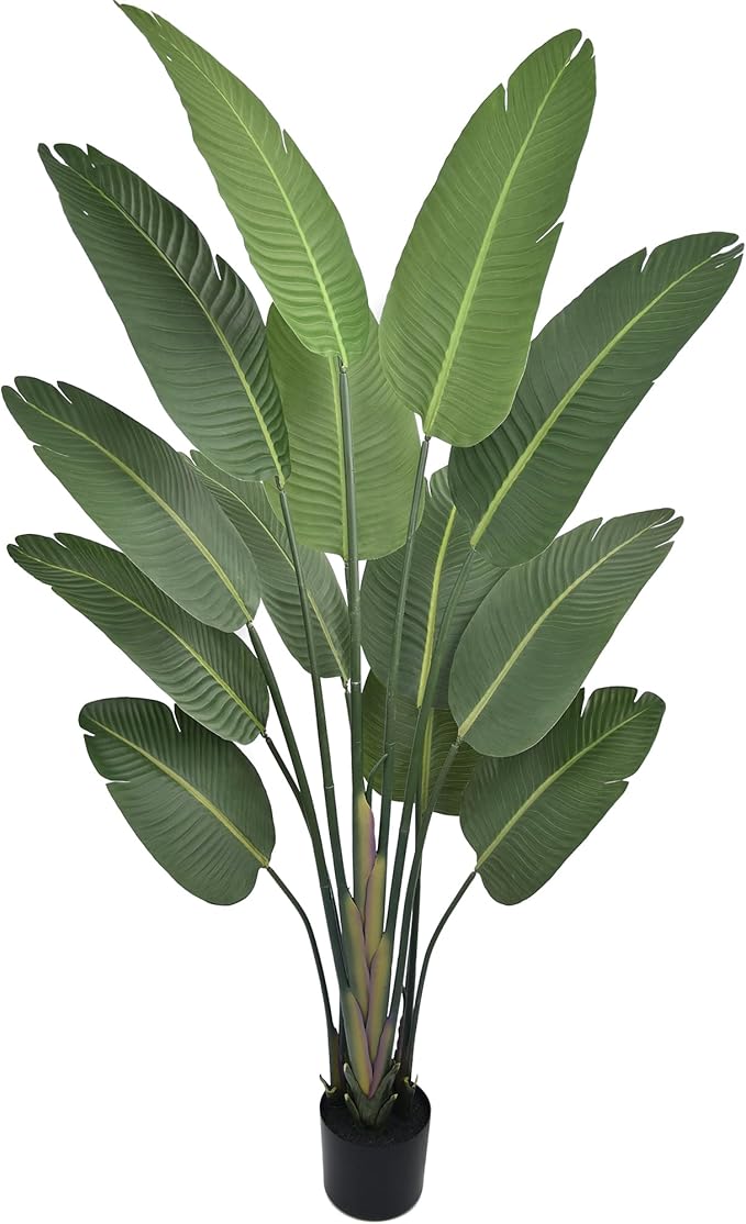 Artificial Bird of Paradise Tree 6FT with 13 Leaves Realistic Thick Banana Leaf Tall Large Faux Tropical Plant 70 Inch Black Pot for Indoor Home Office Poolside Porch Mall Hotel School Decor
