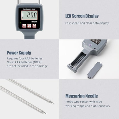 Hay Moisture Tester, Portable Hay Moisture Meter, Straw, Forage Grass, Suitable for a variety of grains such as wheat, corn, coffee, etc., suitable for Farmers, Food Processors & Traders-GISNPA