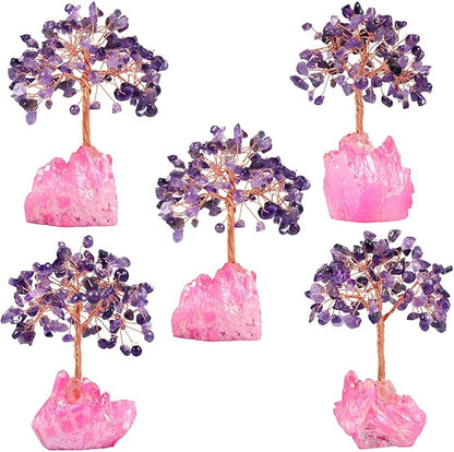 mookaitedecor Amethyst Crystal Tree, Quartz Cluster Fuchsia Titanium Crystals Base Bonsai Money Tree for Wealth and Luck