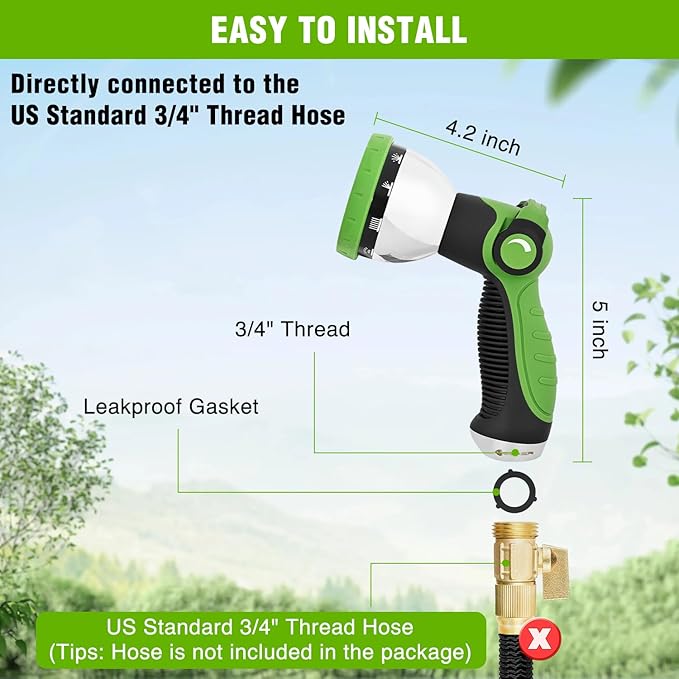 Yesker Garden Hose Nozzle Water Hose Sprayer Nozzle Adjustable 10 Spray Patterns Heavy Duty Metal Nozzles Thumb Control w Non-Slip Grip for Outdoor Watering Plants Lawn Washing Car Pets, Black & Green