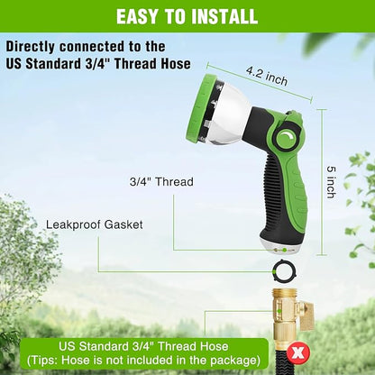Yesker Garden Hose Nozzle Water Hose Sprayer Nozzle Adjustable 10 Spray Patterns Heavy Duty Metal Nozzles Thumb Control w Non-Slip Grip for Outdoor Watering Plants Lawn Washing Car Pets, Black & Green