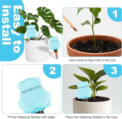 3Pcs Frog Plant Self Watering Globes for Indoor and Outdoor Plastic Water Bulbs Top Fill Plant Watering Globes Slow Release Terracotta Plant Watering Devices System for Plants, Blue
