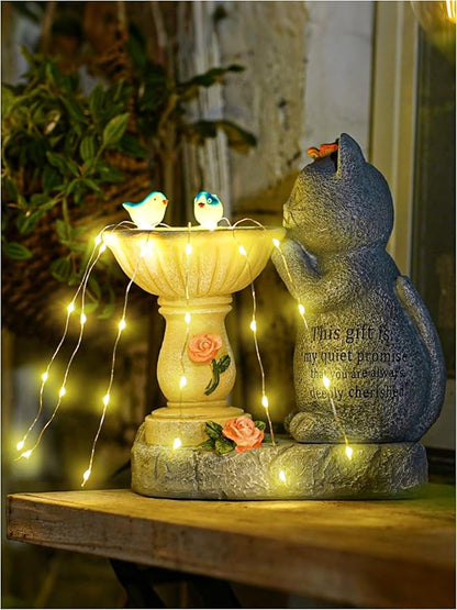 Garden Decor Cat Birdbath Statues, Solar Statues Decor with Butterfly Garden Decor for Home House, Yard Art Lawn, Ornaments, Porch Patio, Balcony - Birthday Gifts for Grandma Mom Women