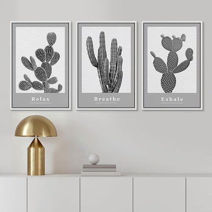 Ashbrook Framed Wall Art Print Set Black & White Grayscale Desert Succulents Nature Wilderness Photography Modern Art Boho Scenic Dramatic for Living Room, Bedroom, Office - 24"x36"x3 White