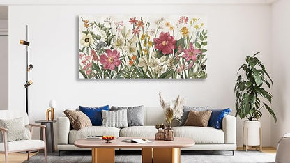 arteWOODS Botanical Canvas Wall Art - Flowers Pictures Wall Decor Wildflowers Plants Painting Artwork Red Beige Blooming Floral Prints for Living Room Bedroom Office Home Decor Ready to Hang 48 x 24in