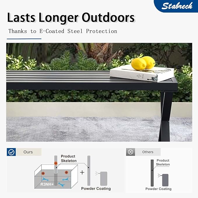 Metal Garden Bench for Outdoors, Set of 2, Black Outdoor Benches Slats for Patio, Patio Backless Bench with Cross Leg,Dining Bench for Porch, Lawn, Balcony, Backyard and Park